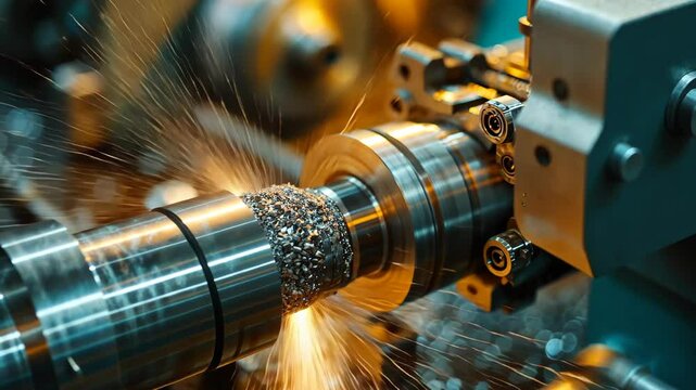 Metalworking Process with Machining Tool Cutting Aluminum Piece