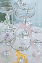 Champagne Glass Tower Pastel Ribbon 