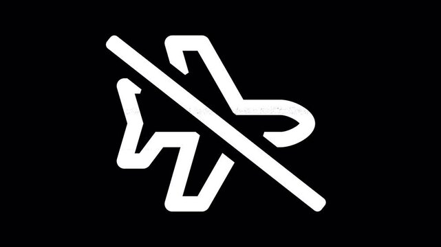 Icon plane slash is distorted. Glitch. Noise, chromatic aberration, geometric distortion. Transparent background, looped. In-Out looped. Alpha BW at the end