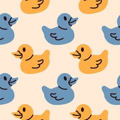 Simple Rubber Ducks seamless pattern for gift wrap, greeting card, textile design, fabric. Hand drawn illustration.
