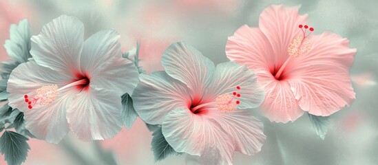 Delicate Pastel Hibiscus Blossoms in Soft Focus