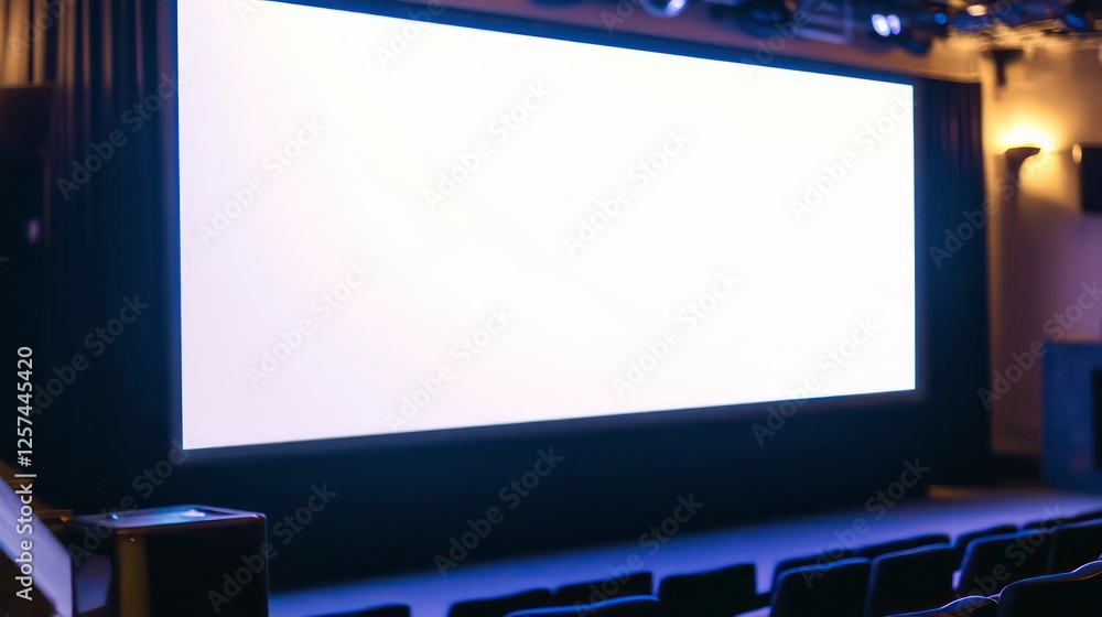 Poster white screen projector on a clear background for presentations and displays with ample copy space fo