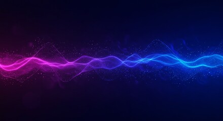 Dark blue abstract background with ultraviolet neon glow, blurry light lines, waves