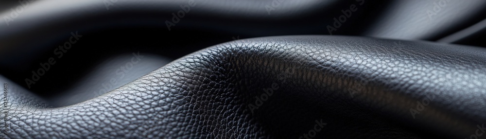Poster smooth black leather displays a refined texture illuminated by diffused lighting, creating soft high