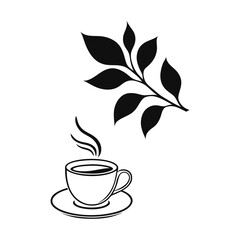 coffee cup with leaf silhouette icon vector white background