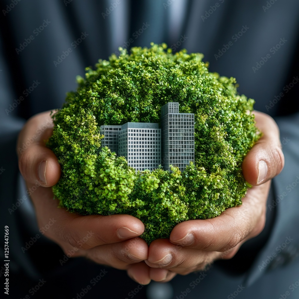 Aufkleber a green future: sustainable urban development in the hands of innovation, emphasizing environmental 