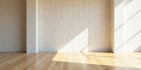 Sunlit Room Interior with Light Wood Floor and Textured Wall