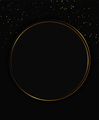 Festive advertising dark vector illustration background with golden dust pattern and round sparkle banner