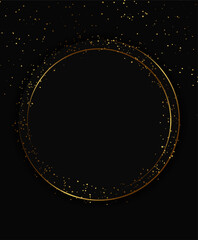 Festive advertising dark vector illustration background with golden dust pattern and round sparkle banner
