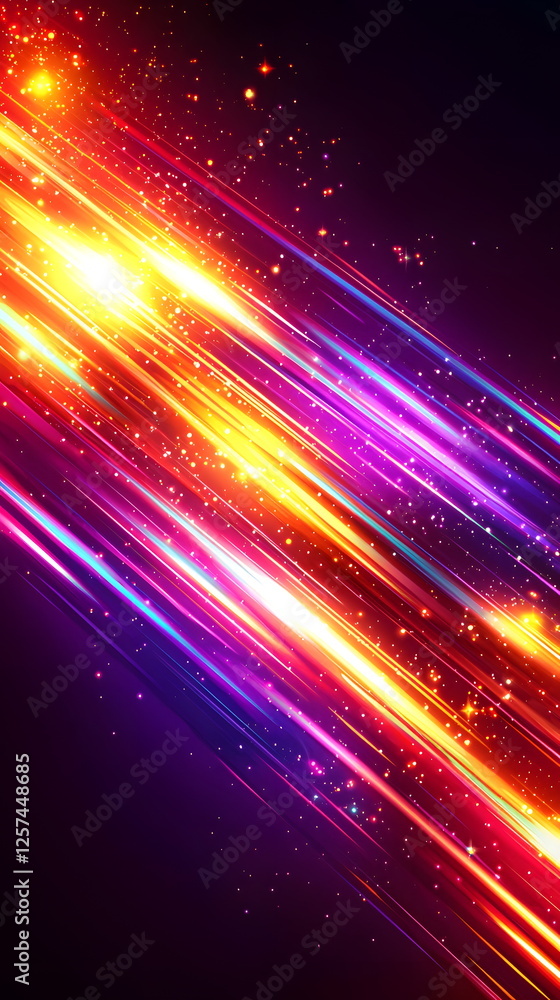 Poster multicolored glowing light streaks creating a vibrant abstract background with sparkles and motion e