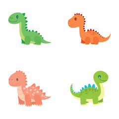 Set of Cute Dino Dinosaur Animal Cartoon Character with Happy Expression