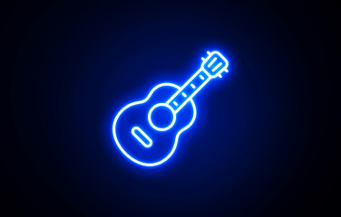 Naklejka premium Guitar neon sign. Neon light glow effect. Electric guitar line icon. School Music Band Glowing Icon. Music sign. Musical instrument symbol. 3d line neon glow icon. Musical instruments concept.