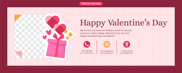 Romantic pink Valentine’s Day banner with heart elements and elegant typography