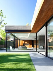 Modern Architectural Design Featuring Glass and Wood Elements