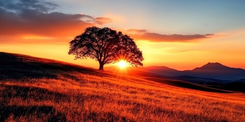 Fototapeta premium Sunrise over peaceful landscapes nature photography fresh start serene environment wide-angle