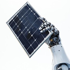 Robot Hand Presents Solar Panel for Clean Energy Future: Automation in Renewable Technology