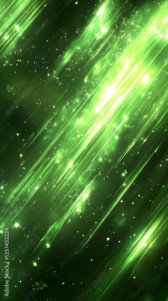 Aufkleber luminous green abstract background with glowing streaks and sparkling particles creating a magical a