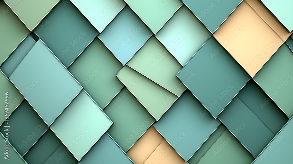 Poster layered geometric shapes in shades of teal and beige creating an abstract modern pattern for design 