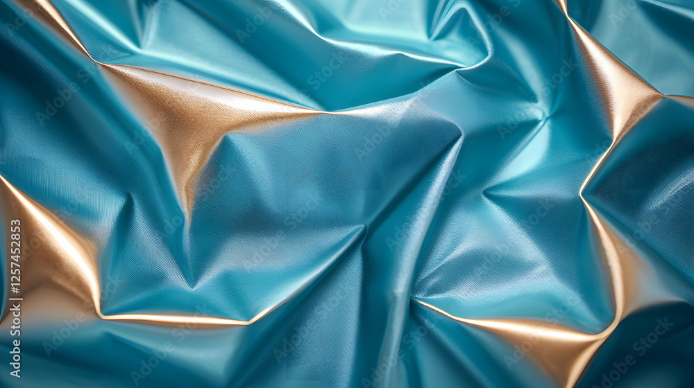 Aufkleber soft turquoise fabric with gold highlights draped in elegant folds and creases creating texture and 