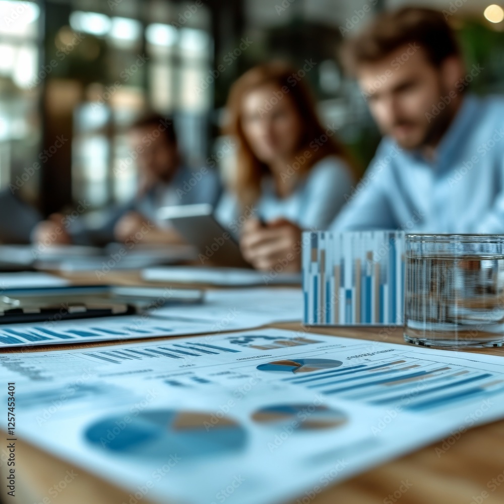 Aufkleber Analyzing Business Data: Collaborative Review of Charts and Reports in a Modern Office Setting During a Strategy Meeting