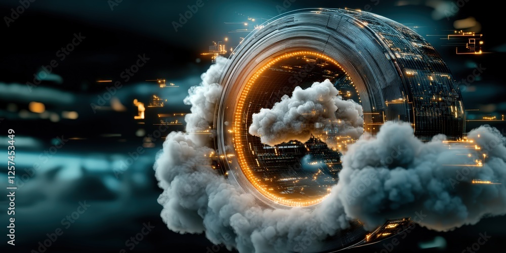 Poster futuristic cloud computing technology concept digital environment high-tech abstract