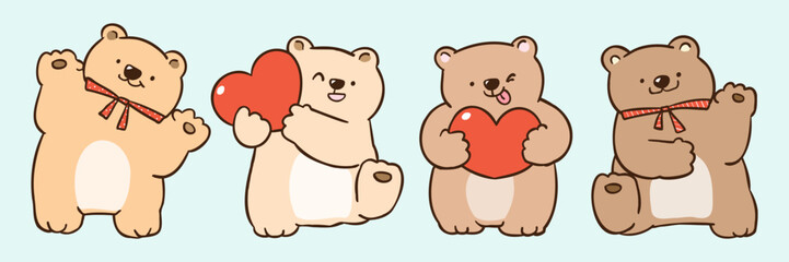 Fototapeta premium Vector Illustration of Cute Cartoon Bear Characters on Isolated Background. Hand Drawn Vector Illustration.