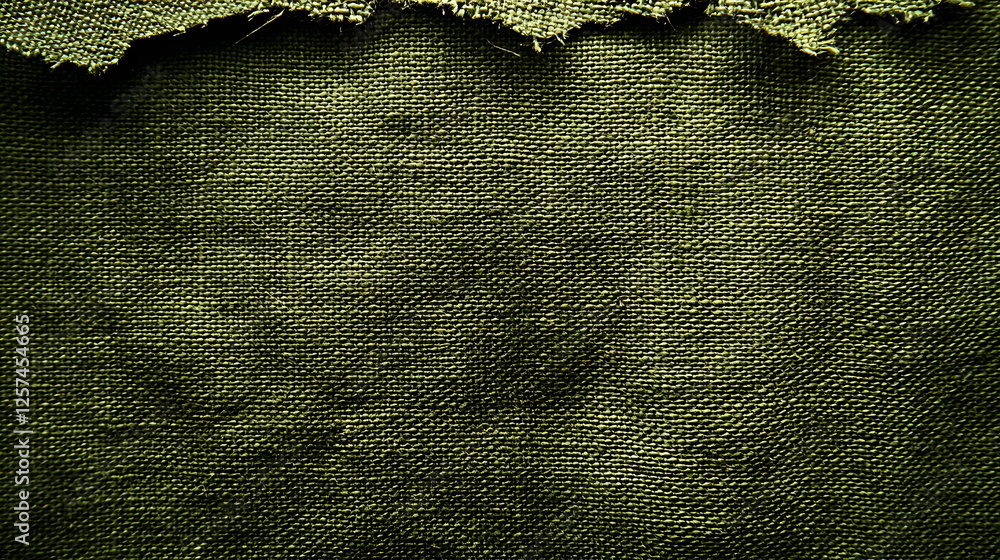 Aufkleber rough green fabric with frayed edges creating a textured background for artistic purposes and design