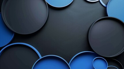 blue background with intersecting circles for design. Banner template with white space in the center for text. Perfect for minimalist abstract wallpaper and digital media projects.