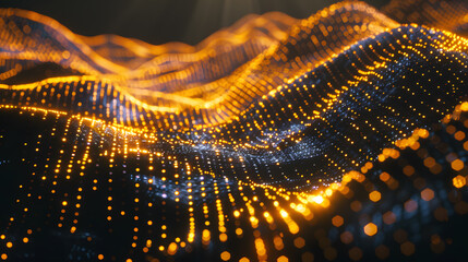 Waves of binary code illuminated by bright lights motion