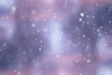 blurred snow / winter abstract background, snowflakes on abstract blurred glowing leaf background
