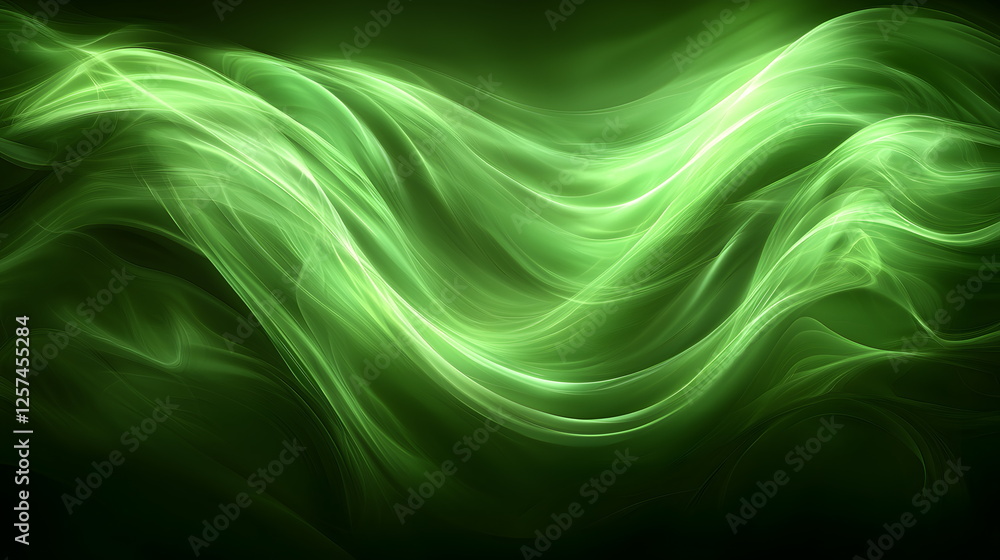 Poster vibrant green abstract waves flowing gracefully against a dark background creating a mesmerizing eff