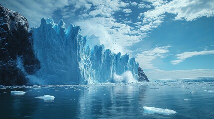 Glacier calving dramatic icy ocean scene