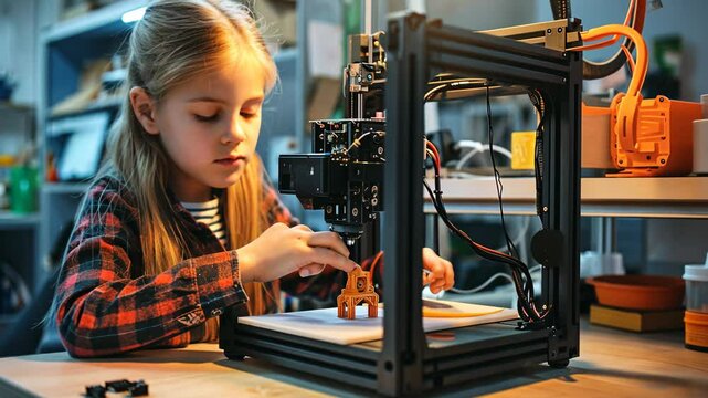 Young student learning 3D printing technology