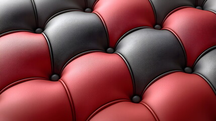 Fototapeta premium Red and black tufted leather upholstery with rounded buttons and a textured surface design.