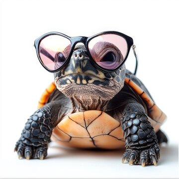 Black mini turtle wearing sunglasses