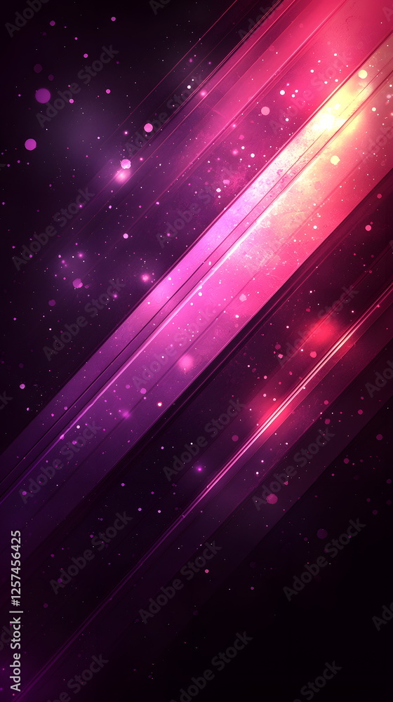 Poster vibrant pink and purple abstract background with glowing particles and diagonal lines in a dark sett