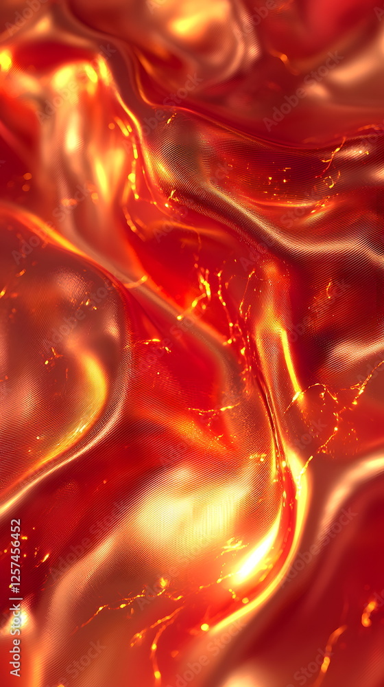 Aufkleber shiny red and orange fabric texture flowing softly with illuminated highlights and shadows.