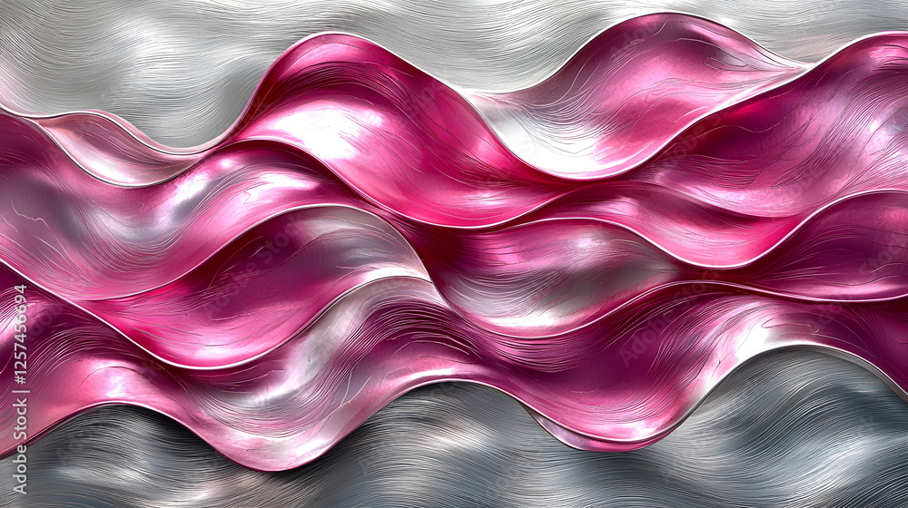 Aufkleber sleek pink and silver abstract waves flowing gracefully on a textured surface creating dynamic movem