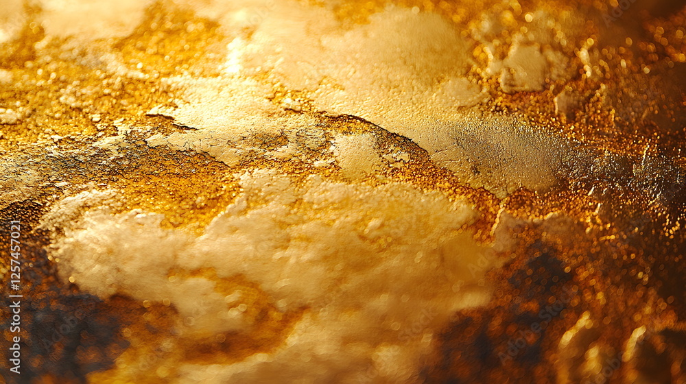 Poster golden texture with intricate patterns and reflections resembling a natural surface or mineral vein 