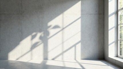 Obraz premium Sunlit Room with Concrete Wall and Plant Shadow Cast by Window