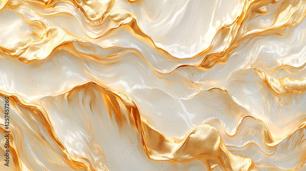 Aufkleber gening golden waves undulating on a smooth creamy surface creating an elegant abstract design.