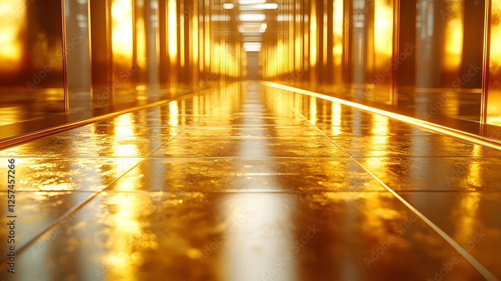Aufkleber golden hallway with reflections and illuminated walls creating a warm and inviting atmosphere indoor