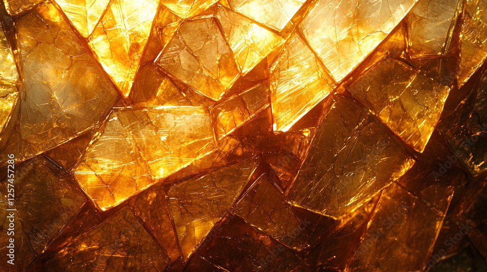 Poster golden translucent layered stones reflecting light in warm tones creating a textured background.