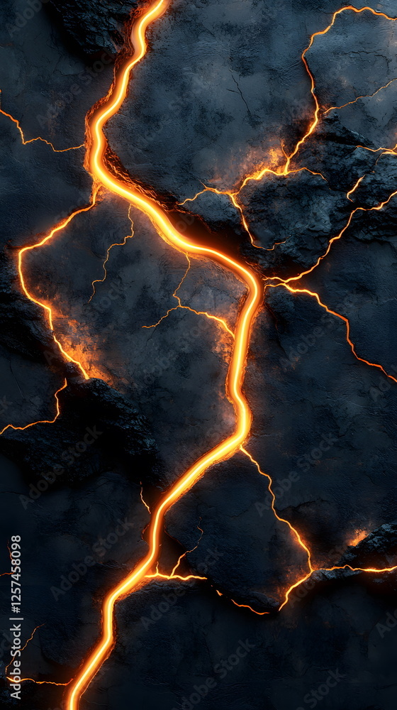 Poster cracked dark surface with glowing orange lava flow creating a dramatic textured background design el