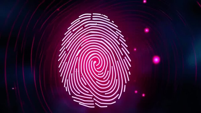 Abstract fingerprint design with vibrant colors and glowing effects, symbolizing identity and security