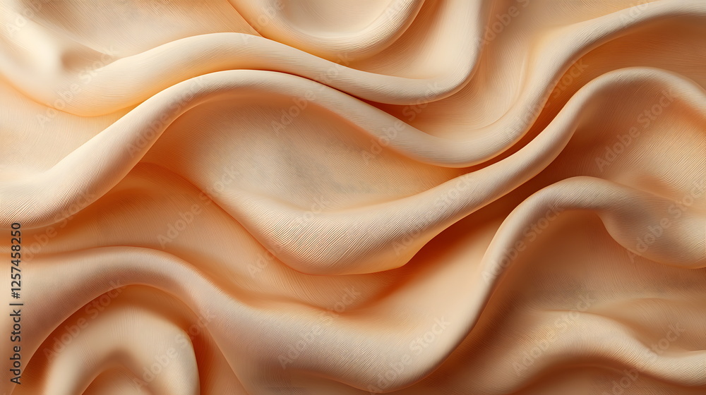 Poster soft peach fabric draped elegantly creating beautiful folds and flowing patterns in natural light.