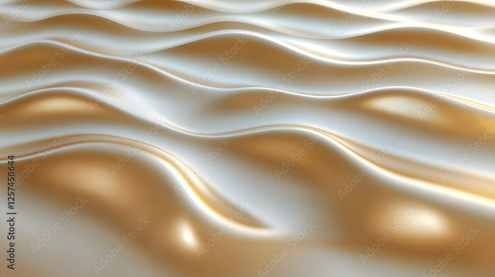 Poster smooth golden wave pattern with soft contours reflecting light in a serene and elegant style.
