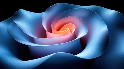Elegant blue and pink rose swirl on black background showcasing smooth petals and depth