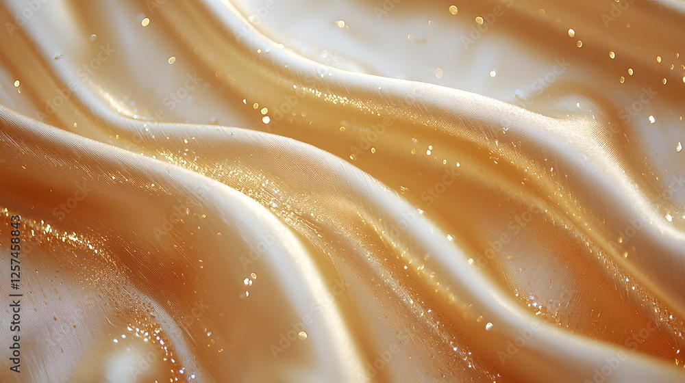 Poster shimmering golden fabric flowing elegantly with soft waves and sparkles creating a luxurious appeara