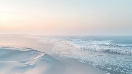 Serene Coastal Dunes: A Pastel Sunrise Seascape